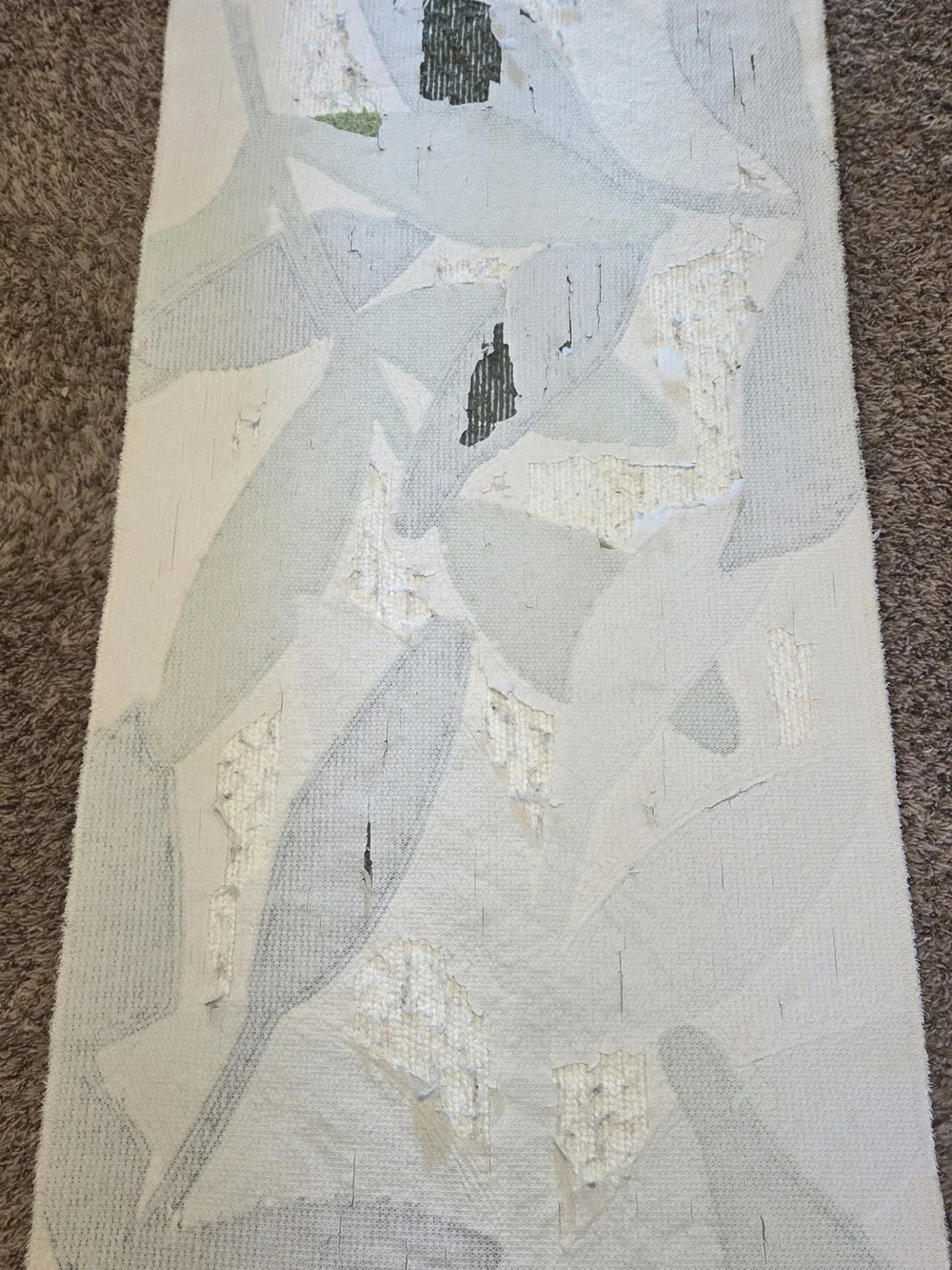 Long Green and White Rug Runner Featuring Beautiful Leaves, Soft